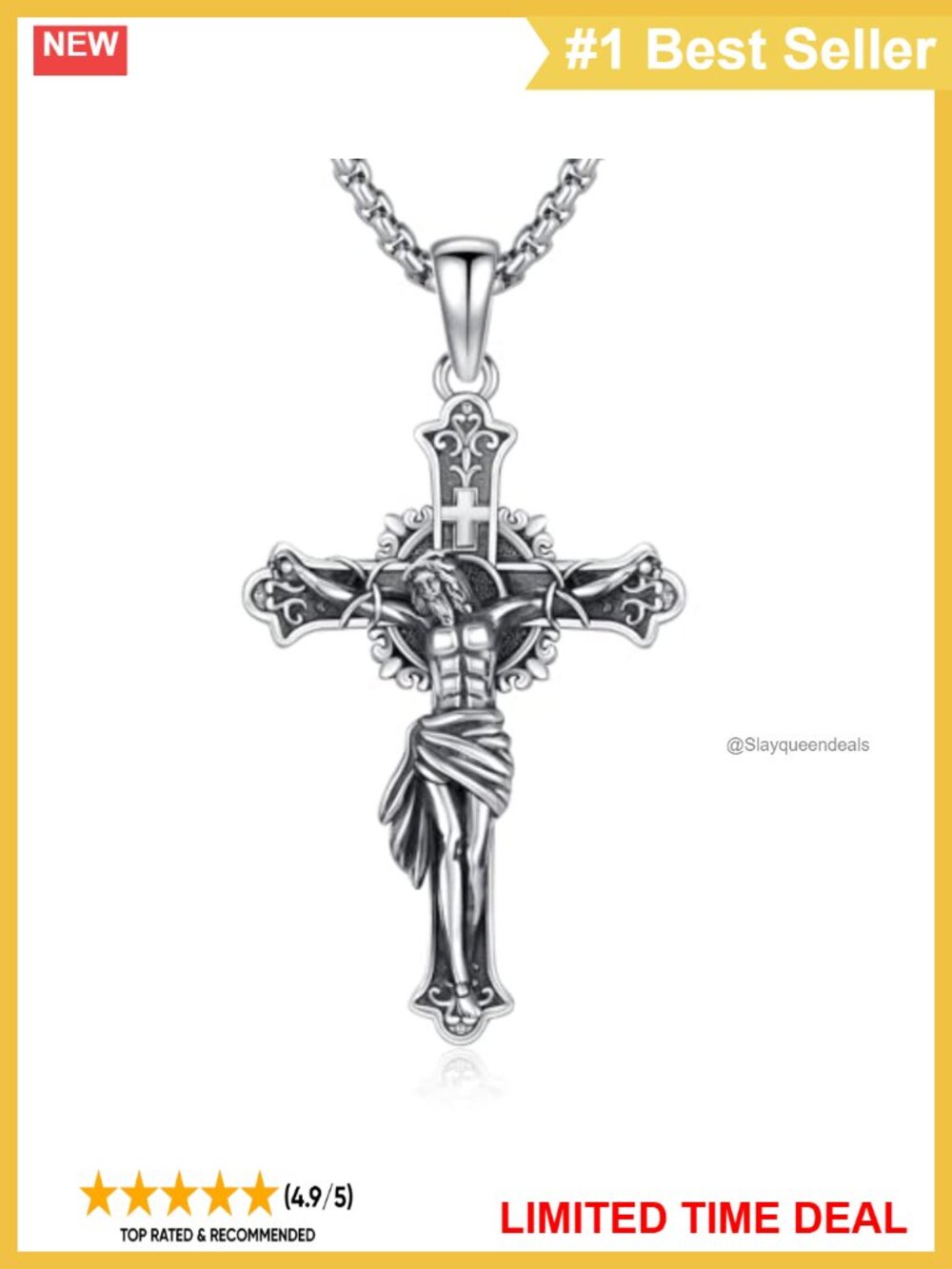 925 Sterling Silver Crucifix Necklace Jesus Cross Pendant Protection Jewelry